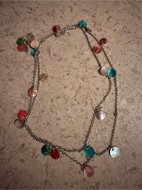 Source Unknown Multicolor Disc Layered Necklace - Teal Pink Red Cream